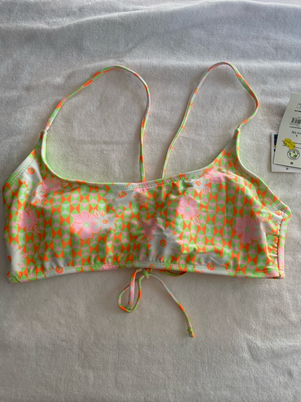 Neon Floral Triangle Print Bikini Top